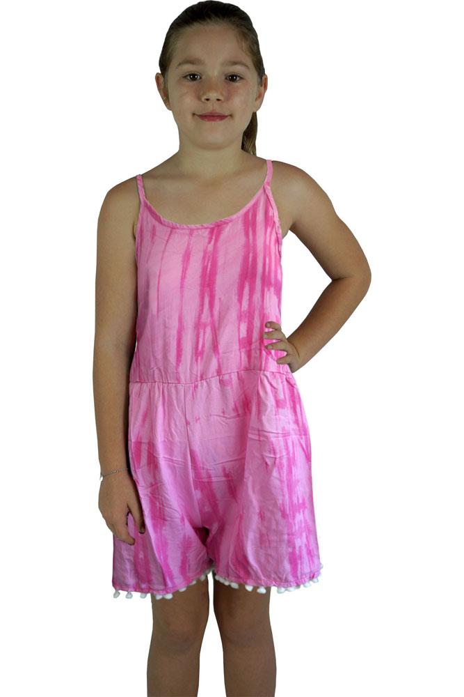 Girls PomPom Jumpsuit - Streaky Tie Dye