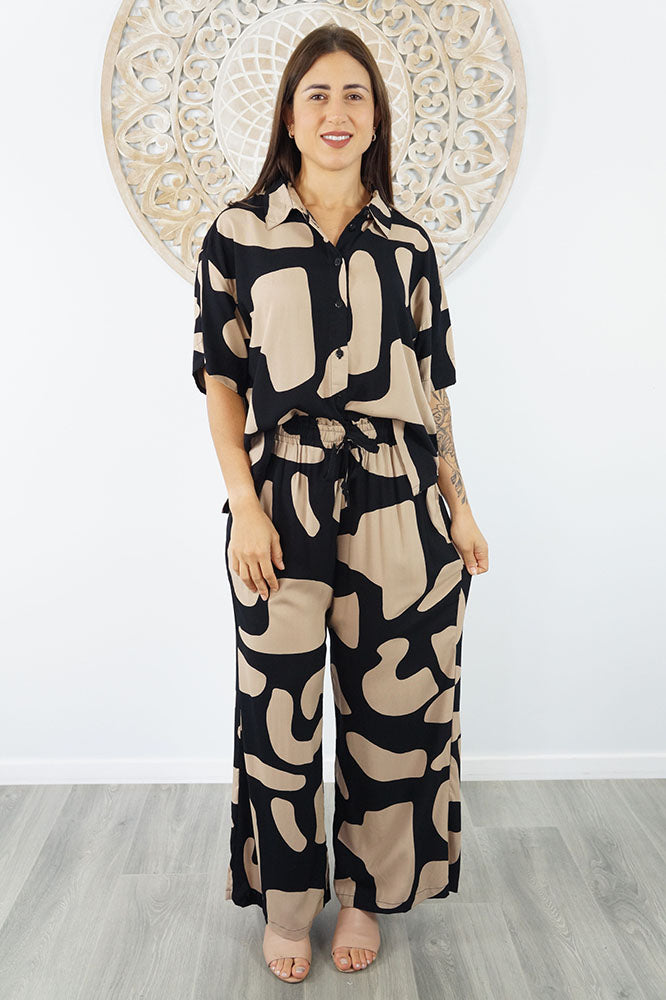 Abbey Shirt & Wide Leg Pant Set Abstract Geo