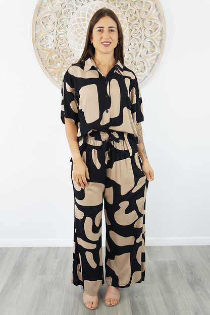 Abbey Shirt & Wide Leg Pant Set Abstract Geo