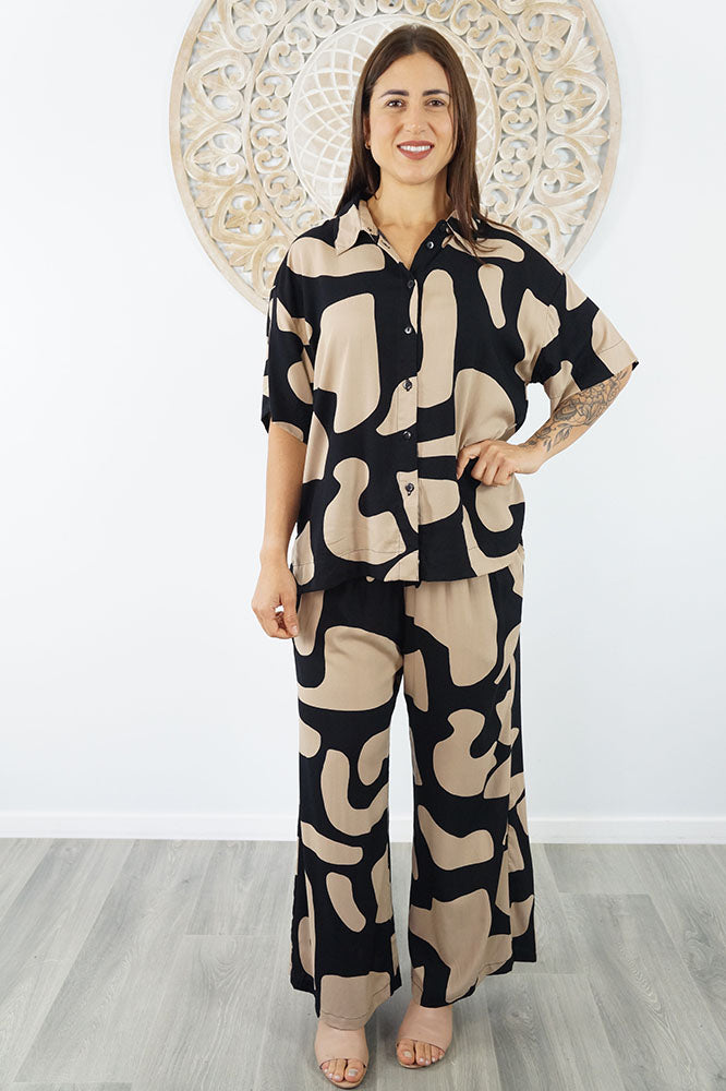Abbey Shirt & Wide Leg Pant Set Abstract Geo