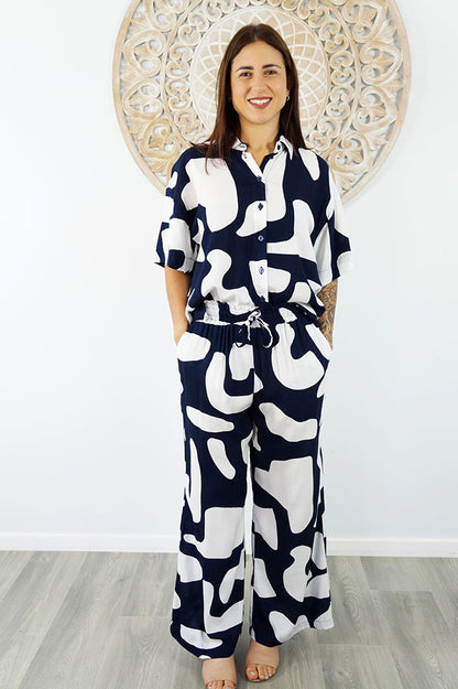Abbey Shirt & Wide Leg Pant Set Abstract Geo