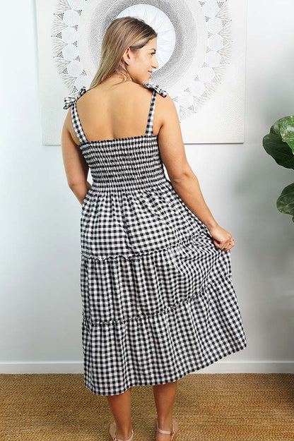 3/4 Tie Up Smock Dress "Gingham"