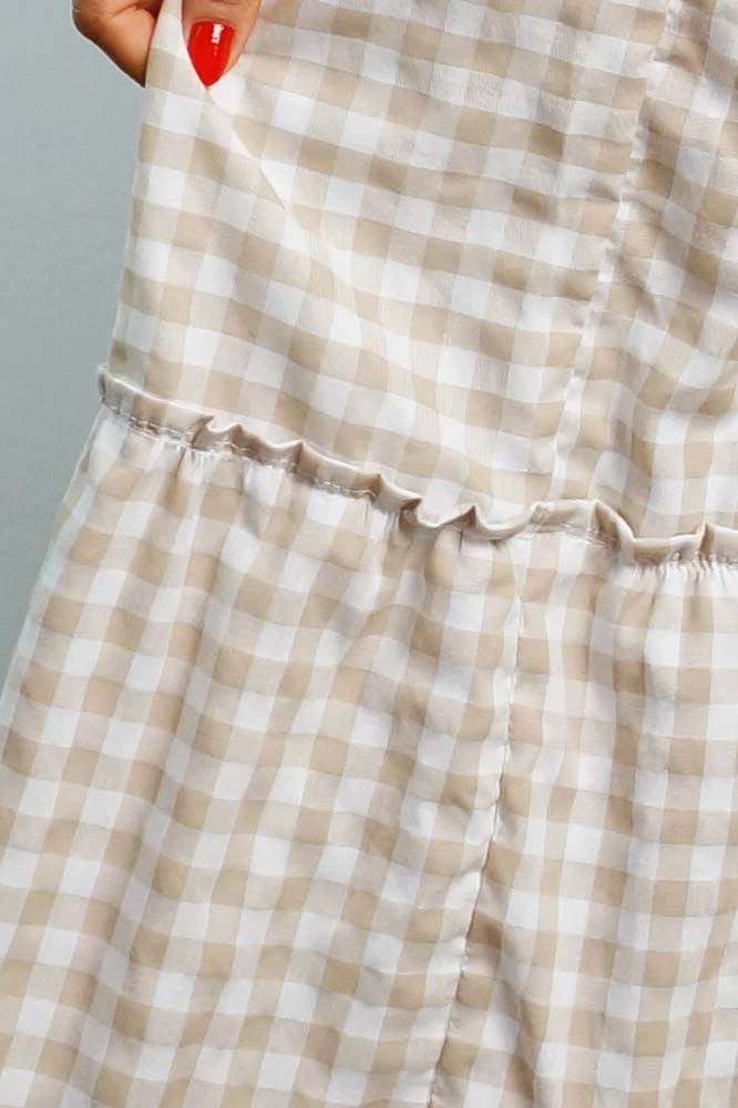 3/4 Tie Up Smock Dress "Gingham"