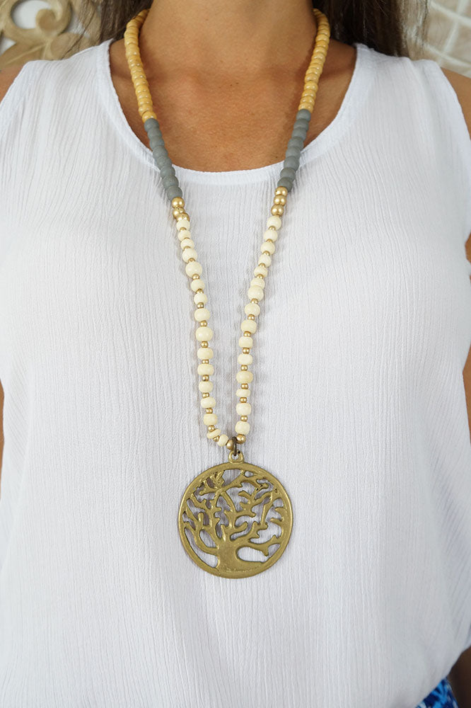 Banyan Pendant and Beads Necklace